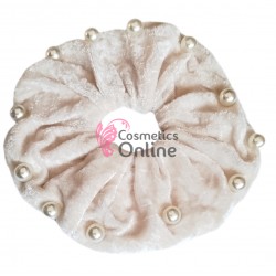 Elastic pentru par Cod ECD007EE din catifea Vanilie cu perle sidefate